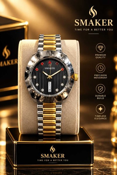 SMAKER ساعة يد رجالية بتصميم كلاسيكي انبق استيل