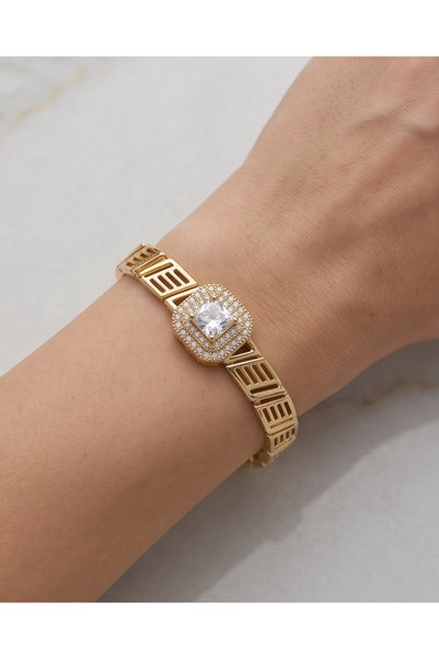 XUPING JEWELRY سوار قابل للتعديل بحجر الزركون بتفاصيل مربعة (16 سم/18)