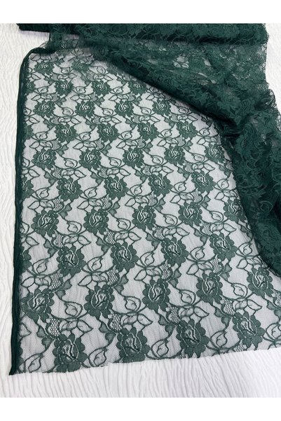 Yiğit Kumaş Emerald Green Lace Fabric Thin - Floral Patterned