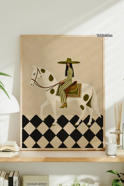 tablodea Vintage ζωγραφική γυναίκας με άλογο TD Western Cowboy Style πλαίσιο ...