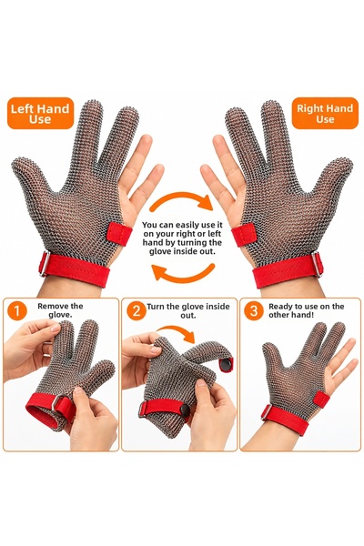 ALBERTOS 3 Fingers Stainless Steel Mesh Protective Gloves Cut Resistant Metal Mesh Gloves