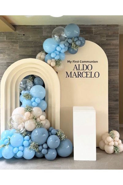 Çemrek Süs Parti Storm Blue Macaron Blue Beige Balloon Chain Set 105-Piece La...