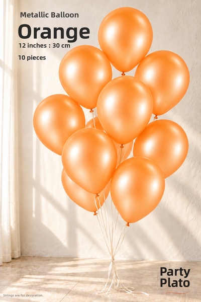Parti Plato 10 Pcs Orange Metallic Balloon 12 Inch 30cm Latex Birthday Weddin...