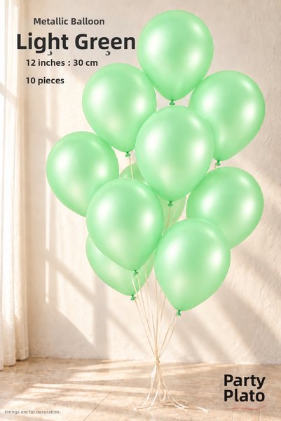 Parti Plato 10 Pcs Light Green Metallic Balloon 12 Inch 30cm Latex Birthday W...