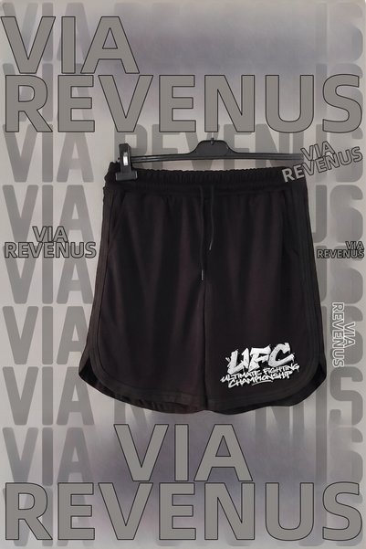 Vordevia Pantaloni scurți de antrenament sportiv din jerseu cu imprimeu Ultimate Fighting și detalii cu borduri
