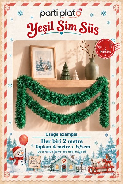 Parti Plato Green Glitter Ornament 2 Pieces Each 2 Meters Total 4 Meters 6.5 ...