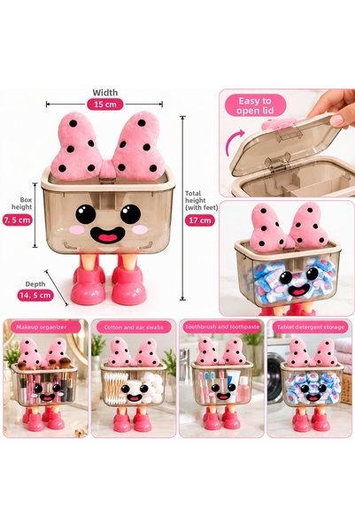 ARVALE Minnie Cute Multi-Purpose Organizer Box with Pink Bow and Lid – Storag...