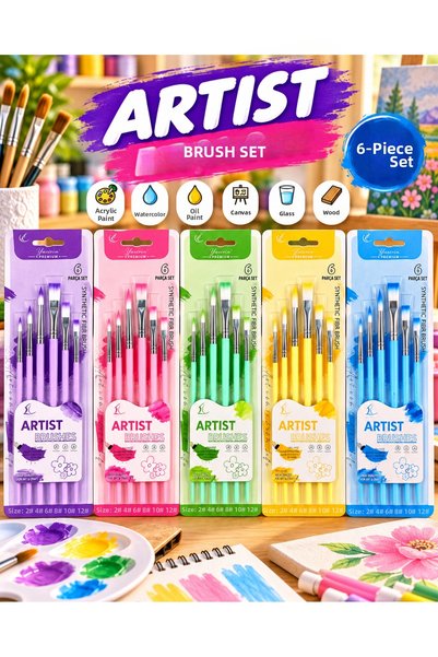diğerr1 6-Piece Professional Artist Brush Set – Synthetic Painting Brush for ...