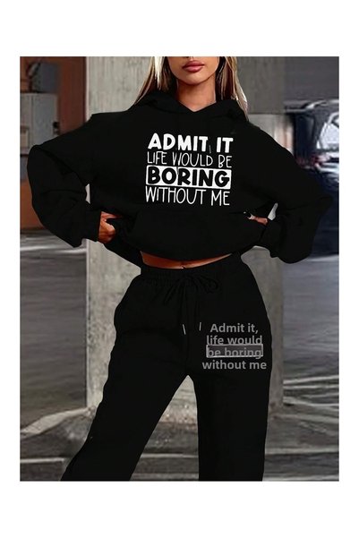 LOTS MODA Unisex Black Printed Combed Cotton Tracksuit Set