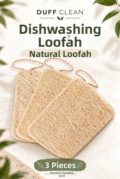 DUFF CLEAN Natural Pumpkin Fiber Dish Sponge Set of 3 100% Natural Non-Scratc...