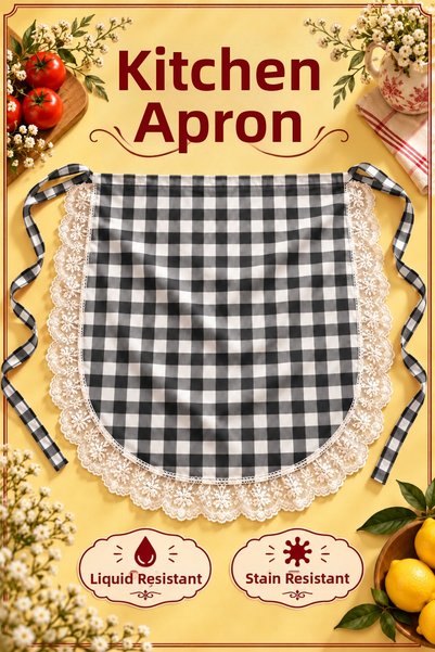 Soft Kare Lace Gingham Duck Fabric Kitchen and Serving Apron – Liquid-Proof, ...