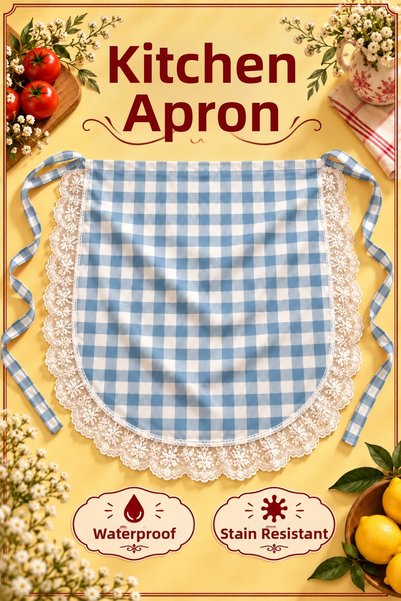 Soft Kare Lace Gingham Duck Fabric Kitchen and Serving Apron – Liquid-Proof, ...