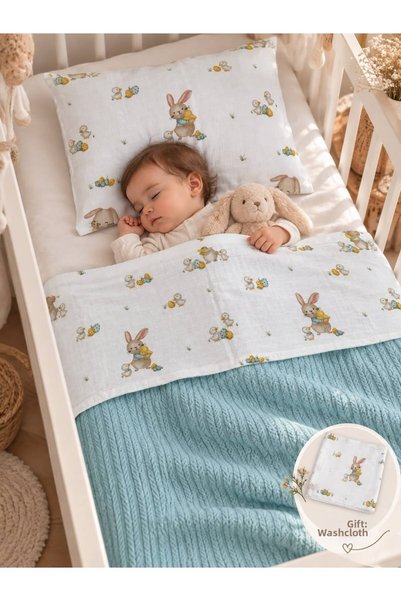 Fulya Tuhafiye Ftbabycollection Double-Sided Knitted Pique and Muslin Baby Bl...