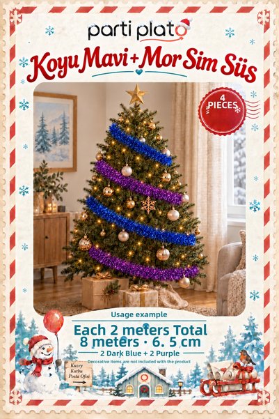 Parti Plato Dark Blue and Purple Glitter Ornament 4 Pieces 2 Meters Total 8 m...