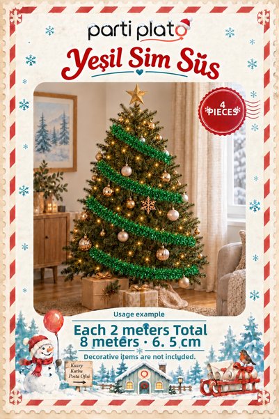 Parti Plato Green Glitter Ornament 4 Pieces 2 Meters Total 8 m 6.5 cm Christm...