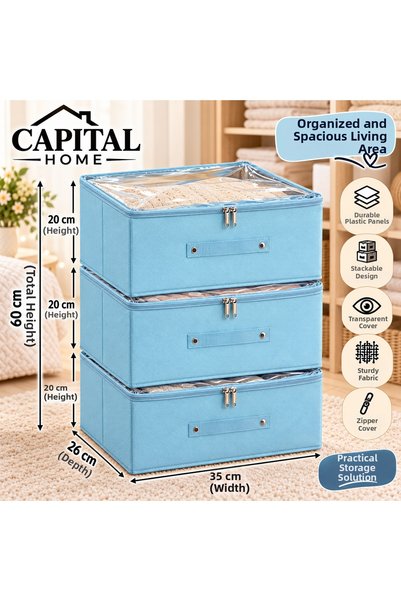 Capital Home 3 Pieces Multipurpose Organizer Bag + Storage Box Transparent Cl...