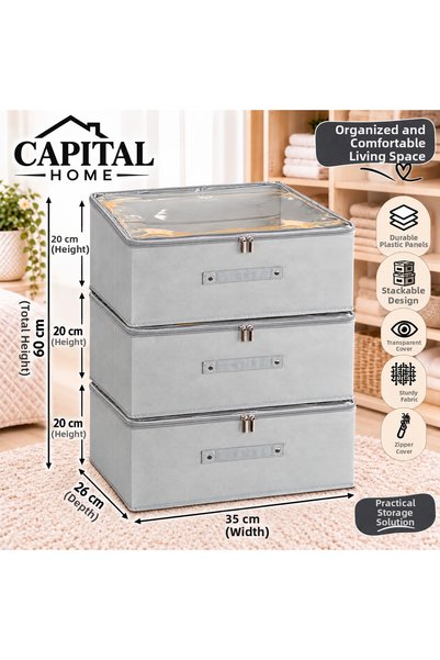 Capital Home 3 Pieces Multipurpose Organizer Bag + Storage Box Transparent Cl...