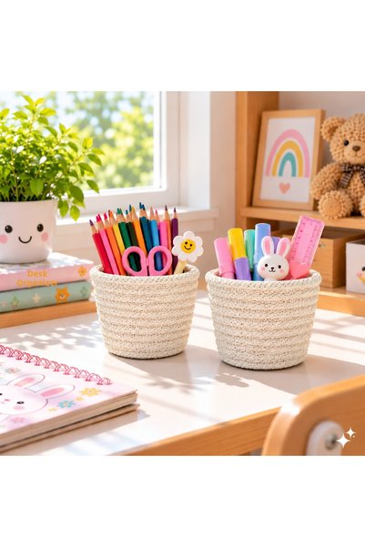 ÖRGÜM Multi-Purpose Mini 2-Piece Basket Wicker Look Decorative Organizer 12X1...