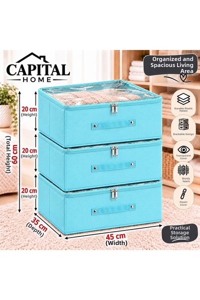 Capital Home منظم متعدد الأغراض 3 قطع تحت السرير + صندوق تخزين شفاف مغلق + بس...