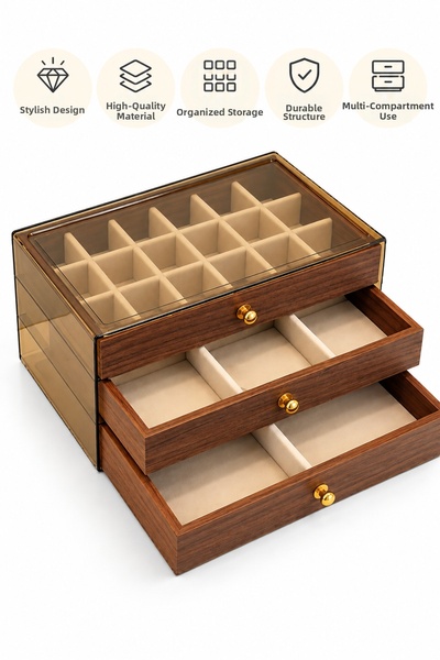 Partenya 3-Tier Jewelry Organizer with Drawers – 18 Compartment Jewelry Box, ...