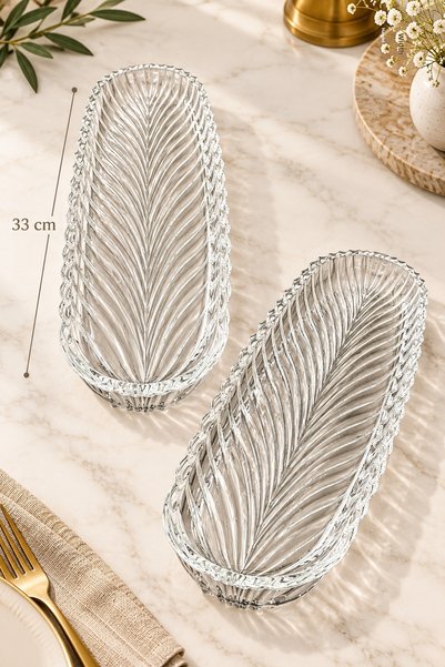 Gülümseten Avm 2-Piece Glass Fish Back Kayak Serving Plate |   Breakfast, Presentation and Serving Tray (33 cm)