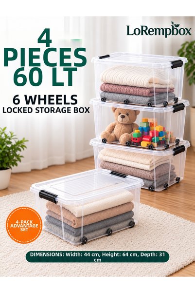 LOREMPBOX Mega Size 60 Lt Storage Box 4 Pieces Plastic Box Storage Organizer