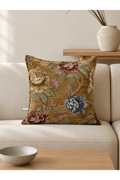 needle home textile .decoration Roses Mustard Kirlent Kilifi (45X45)