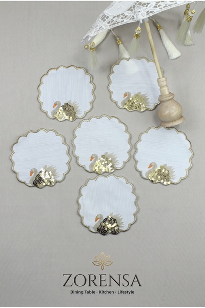 ZORENSA Set of 6 Coffee Side Cocktail Napkins, Embroidered Fabric Presentatio...