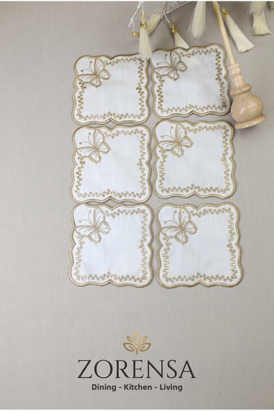 ZORENSA Set of 6 Coffee Side Cocktail Napkins, Embroidered Fabric Presentatio...