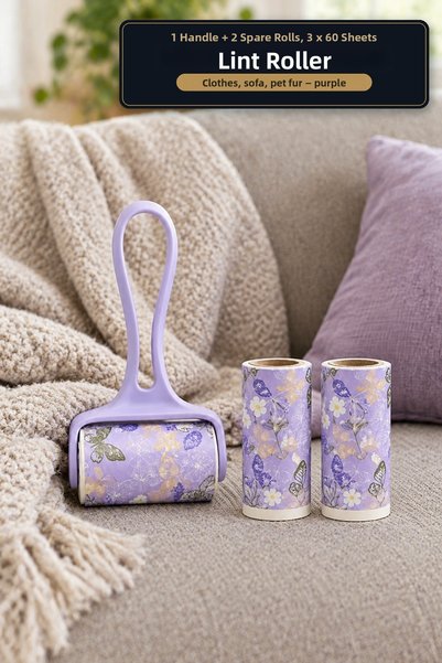 viracasa 3-Piece Lint Collector Roller Set with Handle + 2 Spare 180-Leaf Adh...