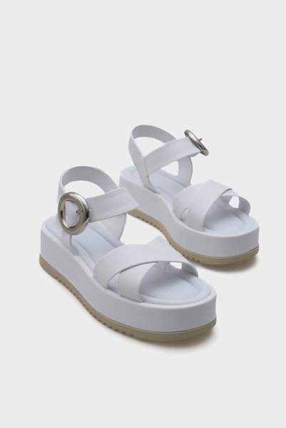 Capone Outfitters Dolly Cross Strap Comfort Buckle Wedge Heeled Women's Sandals