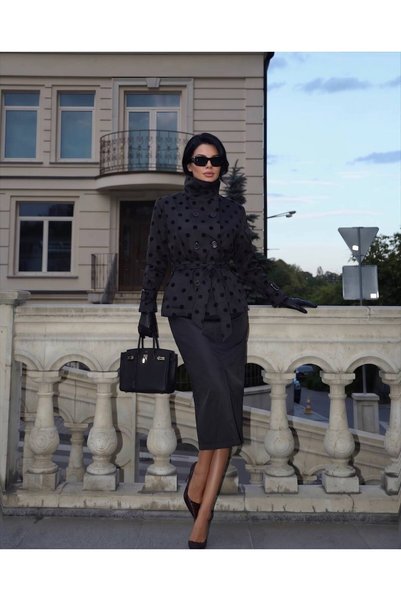 1Moda1Tarz Imported Trench Coat Torino Fabric Polka Dot Pattern Belt Included...