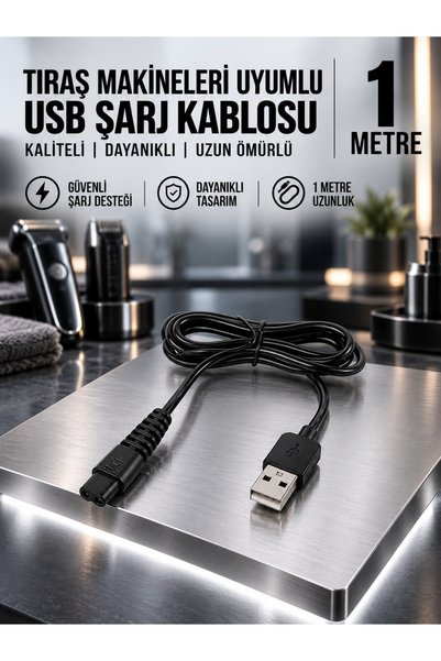 MVLH Tıraş Makineleri Uyumlu 1 Metre USB Şarj Kablosu Kaliteli Dayanıklı Uzun Ömürlü Siyah Güç Kablosu