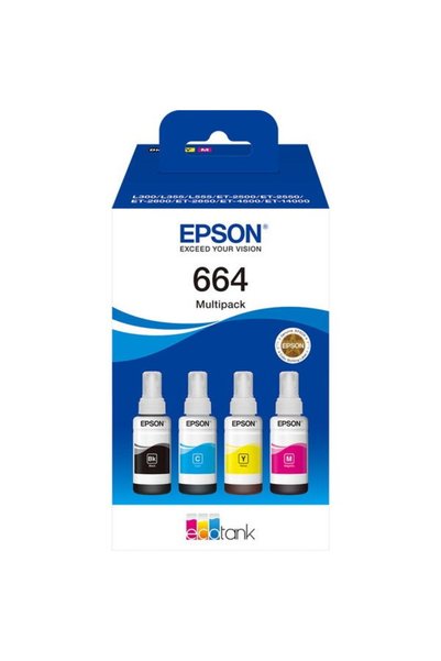 EPSON Cerneala originala 664 EcoTank Multipack C13T66464A, Negru, Cyan, Galbe...
