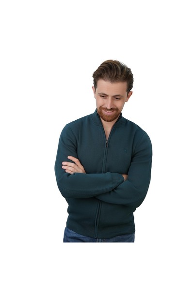 Giordano Men's Full-Zip Mock Neck Textured Knit Cardigan