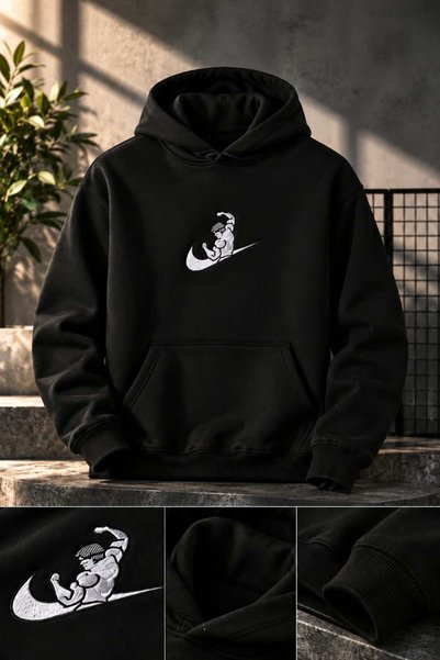Genel Markalar Arnold Schwarzenegger Nakışlı %100 Pamuk Siyah Erkek Sweatshirt