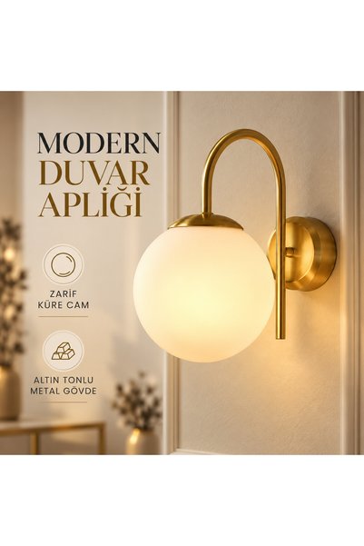 DOLUNAY AVİZE Modern Küre Füme Camlı Duvar Apliği – Siyah ve Eskitme Renk Seç...