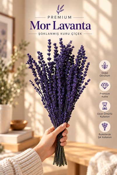 Decolass Kuru Çiçek Gerçek Mor Lavanta Şoklanmış Dökülmeye Dayanıklı (100 Gr)