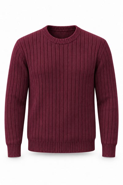 Valiberta Ashton Ribbed Crew Neck Men's Knitwear Sweater - Burgundy
