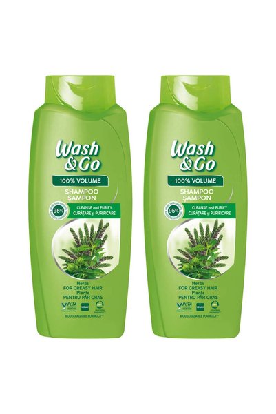 WASH&GO 2x PACK Sampon pentru par gras Wash & Go, cu extract de plante, 675 ml