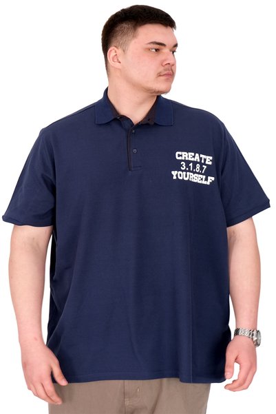 ModeXL Mode XL Large Size Men's T-Shirt Polo Neck Yourself U25310 Indigo