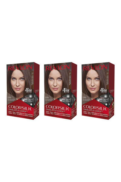 Revlon Pachet de 3 vopsele de păr permanente fără amoniac COLORSILK 27 șaten ...