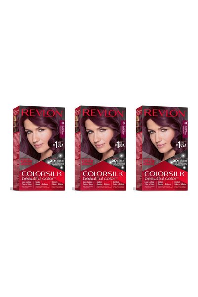Revlon PACK 3x Vopsea de păr ColorSilk 34 Burgundiu Intens Fără Amoniac