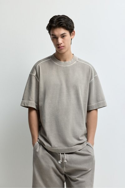 LEFTIES ERKEK Soluk efektli kısa kollu sweatshirt