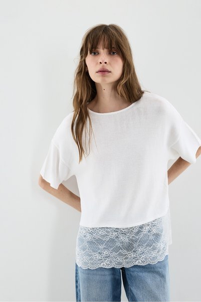 LEFTIES KADIN Dantel detaylı triko t-shirt