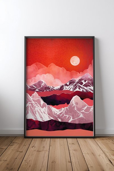 KEYFHOME Αφίσα ζωγραφικής σε μαύρο πλαίσιο από MDF Scarlet Glow, Δώρο διακόσμ...