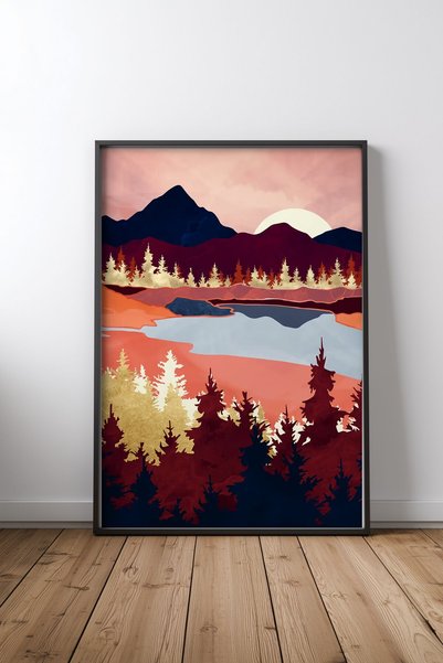 KEYFHOME Grapefruit Sky Black Framed MDF Painting Poster Σαλόνι Διακόσμηση Το...