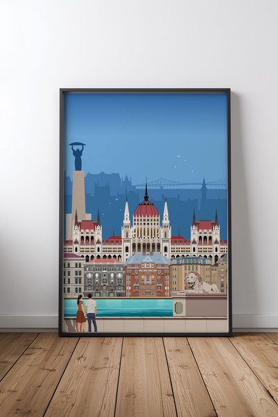 KEYFHOME Budimpešta putnički print crni uokviren MDF poster slika dekoracija ...