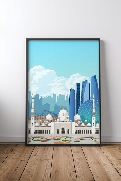 KEYFHOME Abu Dhabi Travel Print Black Framed Mdf Table Poster Living Room Wal...