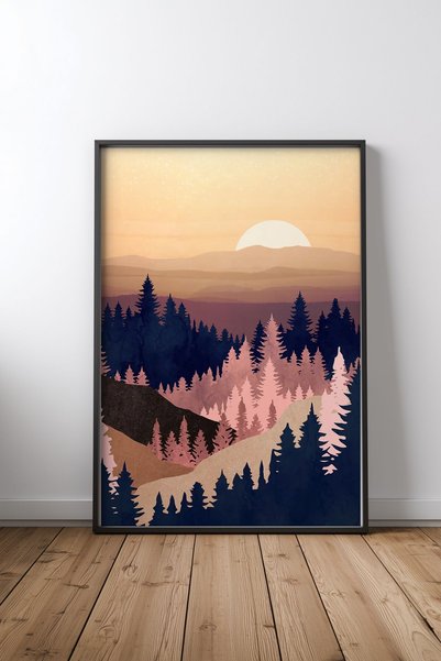 KEYFHOME Summer Dusk MDF cu ramă neagră Poster pictură pentru decor de perete...